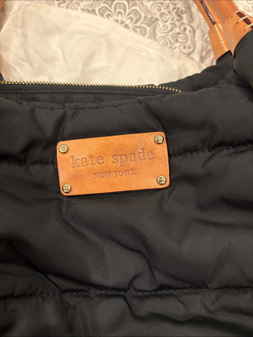 kate spade Black Nylon Shoulder Bag with Brown Leather Trim